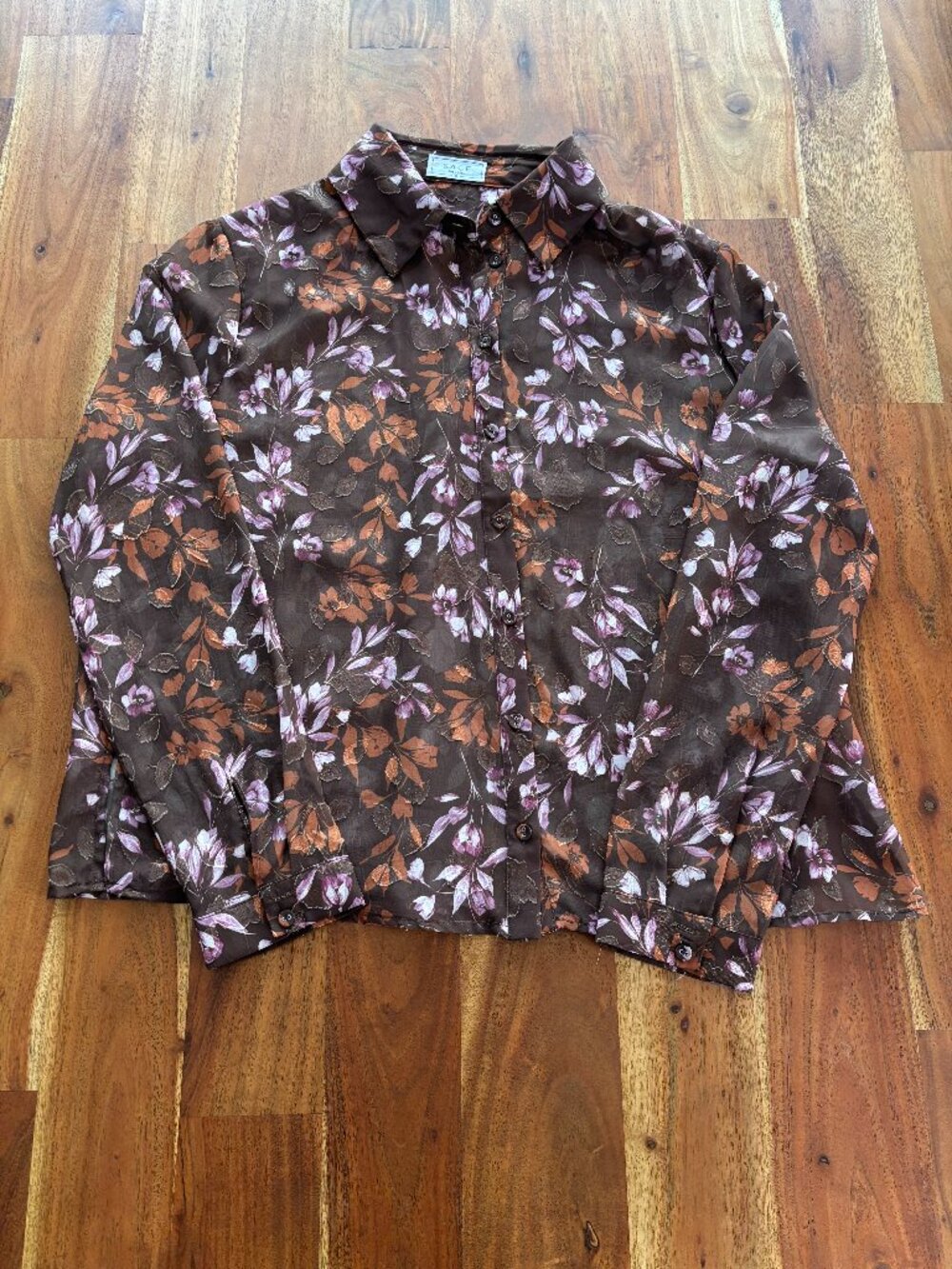Sage the Label "Celebrate Her" Sheer Button Down Shirt - Brown Multi Floral - M